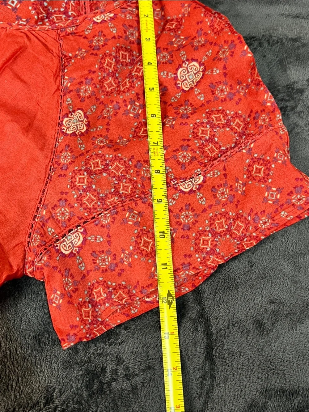 Sonoma Wms Red Turquoise Cotton Paisley Lace Inset Boho Casual Peasant Top M - Picture 9 of 11